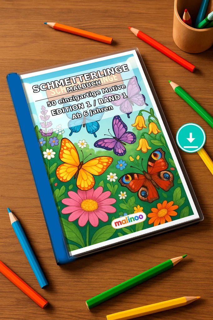 Schmetterlinge Malbuch 50 Ausmalbilder PDF Download – Mockup-Ansicht
