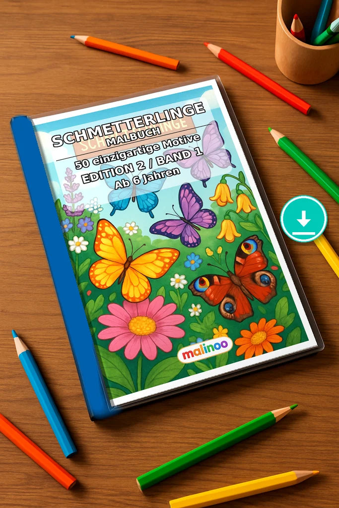 Schmetterlinge Malbuch 50 Ausmalbilder PDF Download – Mockup-Ansicht