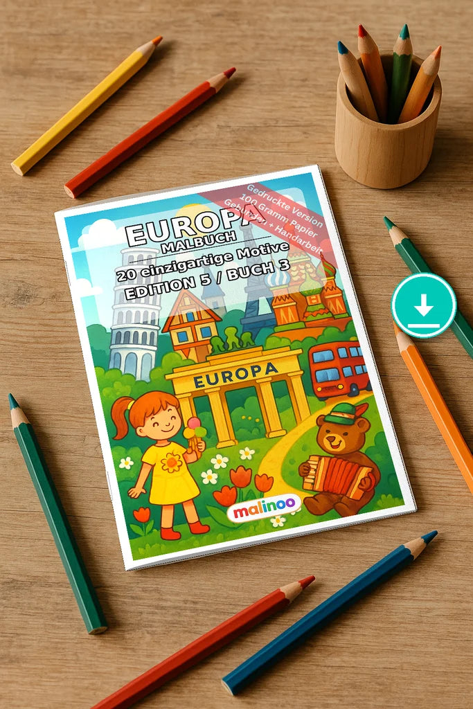 Europa Malbuch 20 Ausmalbilder PDF Download – Mockup-Ansicht