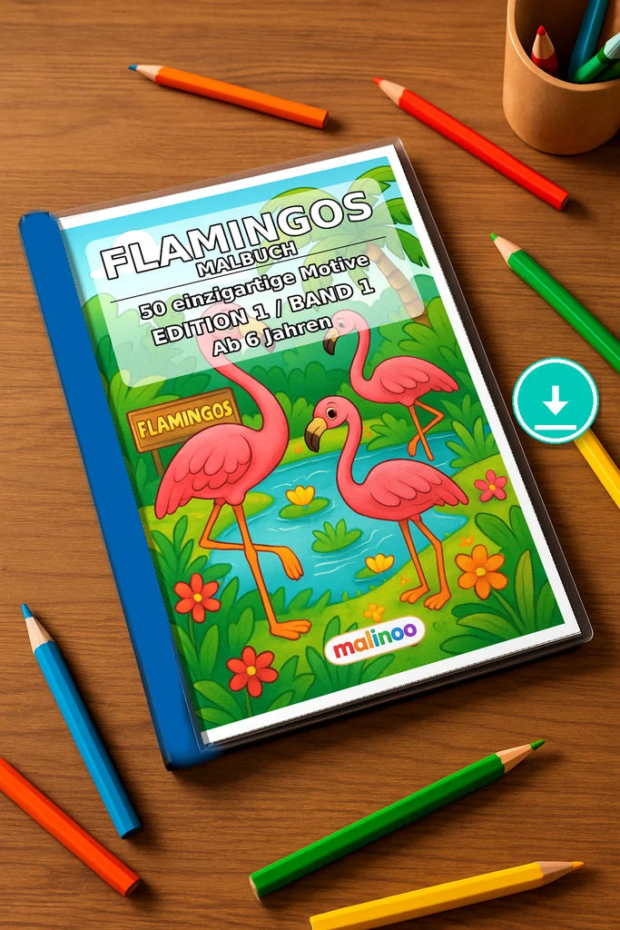 Flamingos Malbuch 50 Ausmalbilder PDF Download – Mockup-Ansicht