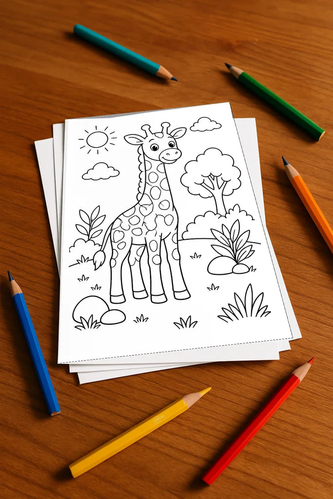 Giraffen Aktivitätsbuch 100 Rätsel- und Aktivitätsseiten gedruckt+lose – Mockup-Ansicht