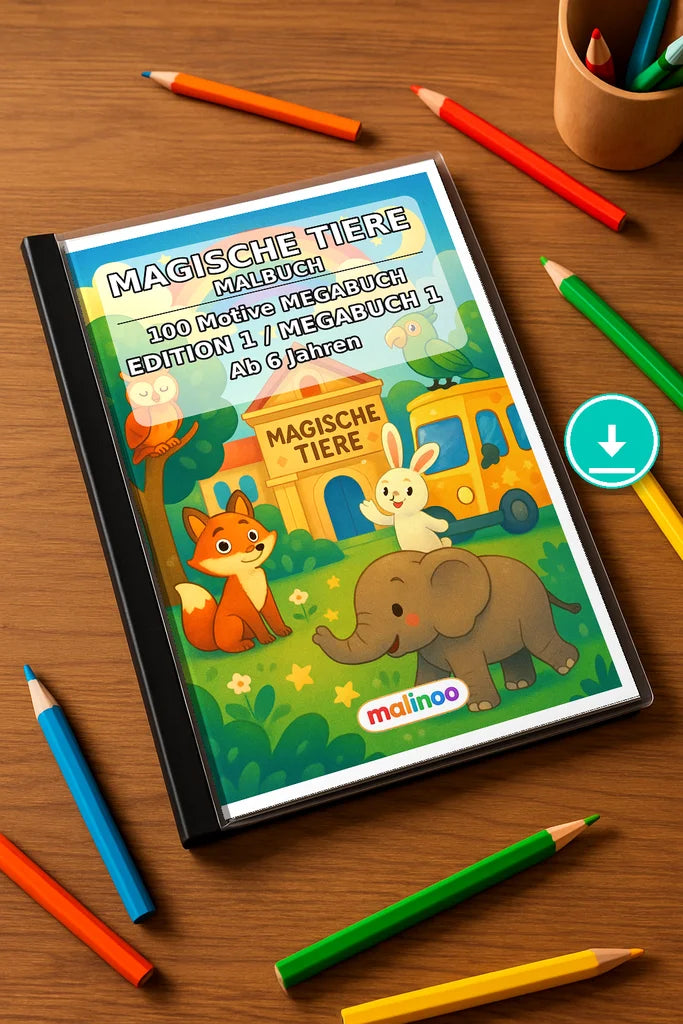 Magische Tiere Malbuch 100 Ausmalbilder PDF Download – Mockup-Ansicht