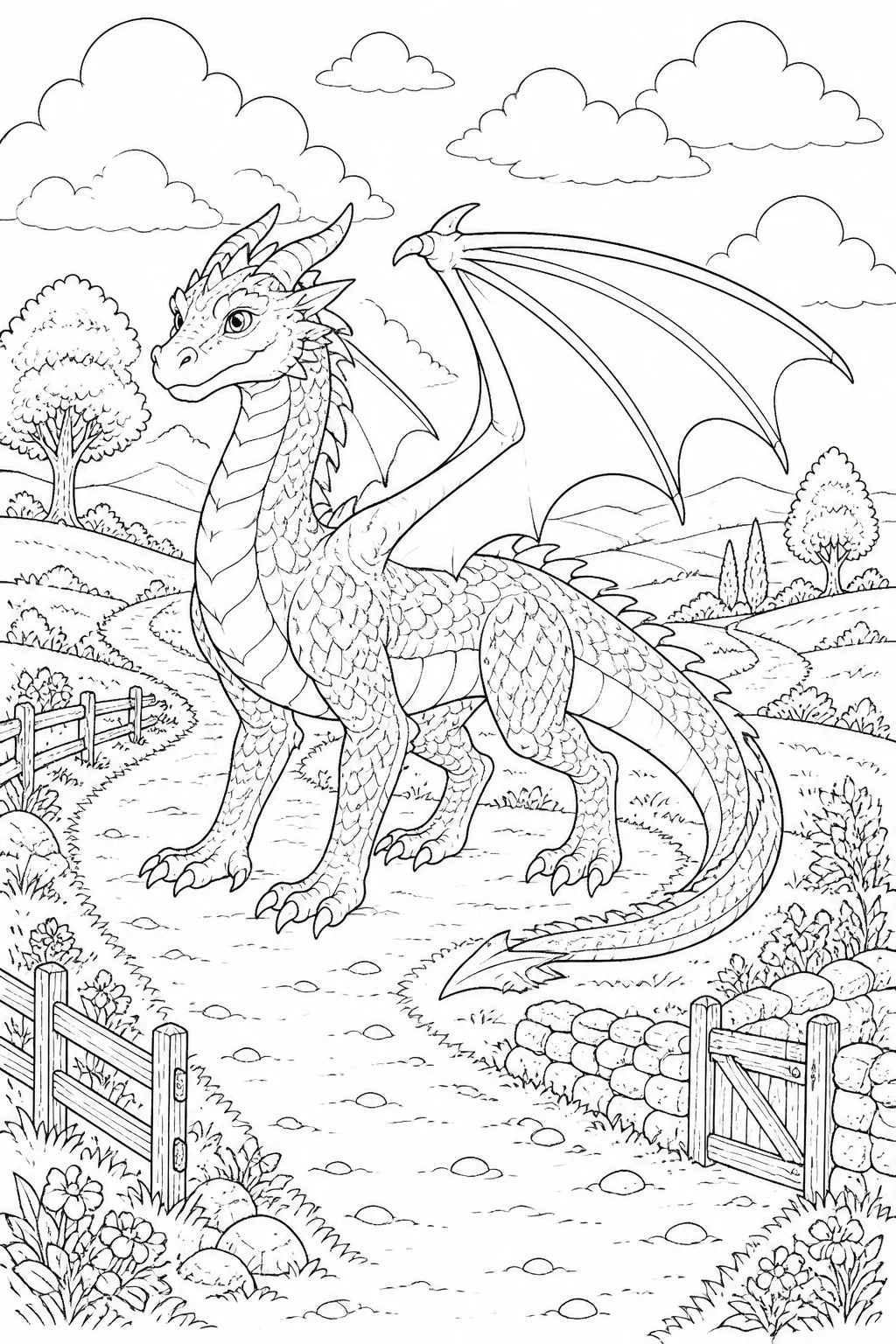 Kostenlose Malvorlage Drachen