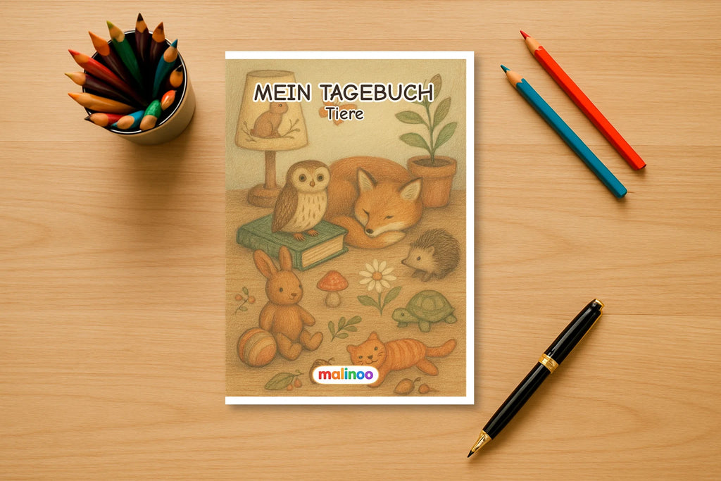 Tagebuch Baby Animals Activity Low mockup schreibtisch baby animals activity