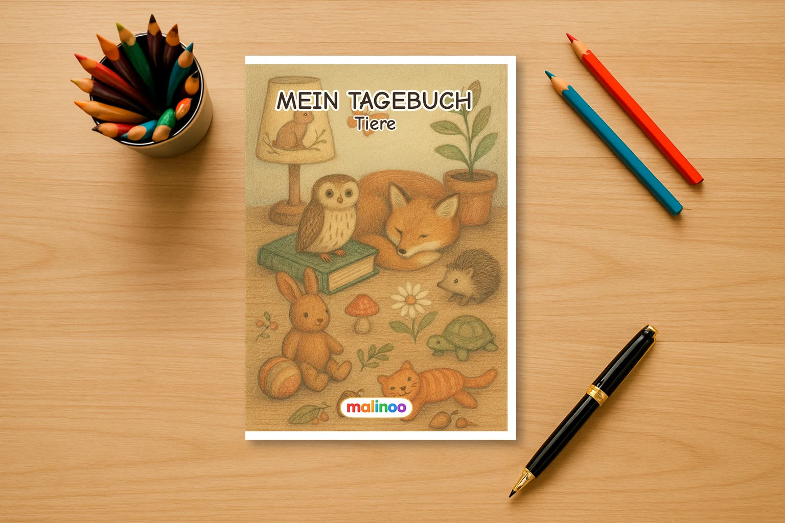 Tagebuch Baby Animals Activity Low mockup schreibtisch baby animals activity