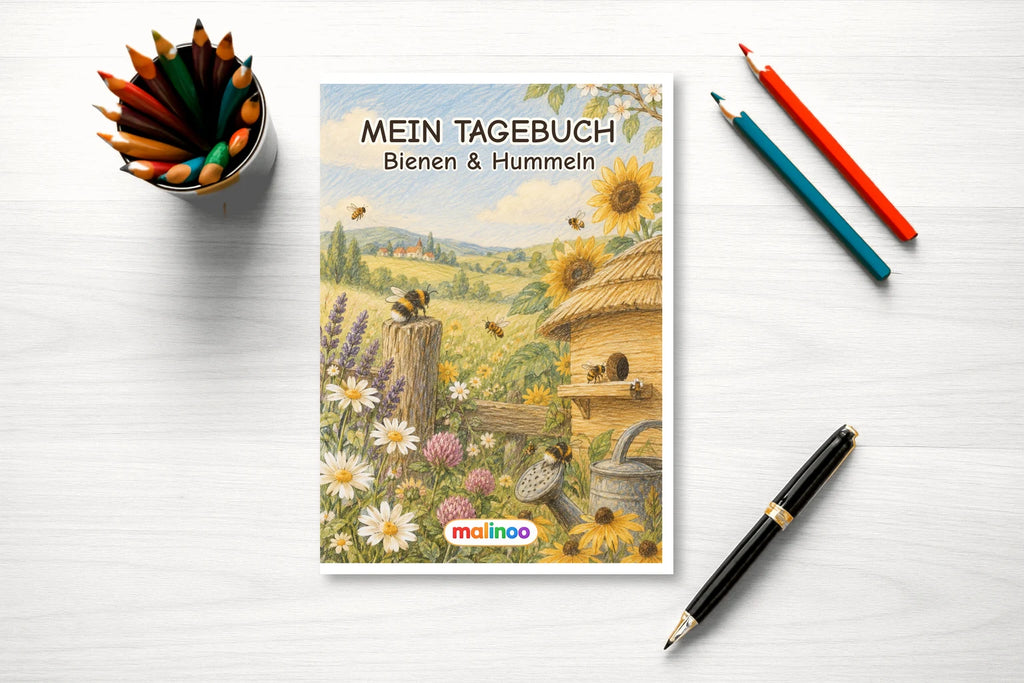 Tagebuch Bees And Bumblebees Low mockup schreibtisch bees and bumblebees