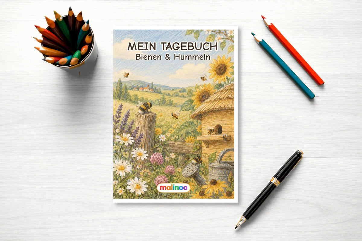 Tagebuch Bees And Bumblebees Low mockup schreibtisch bees and bumblebees