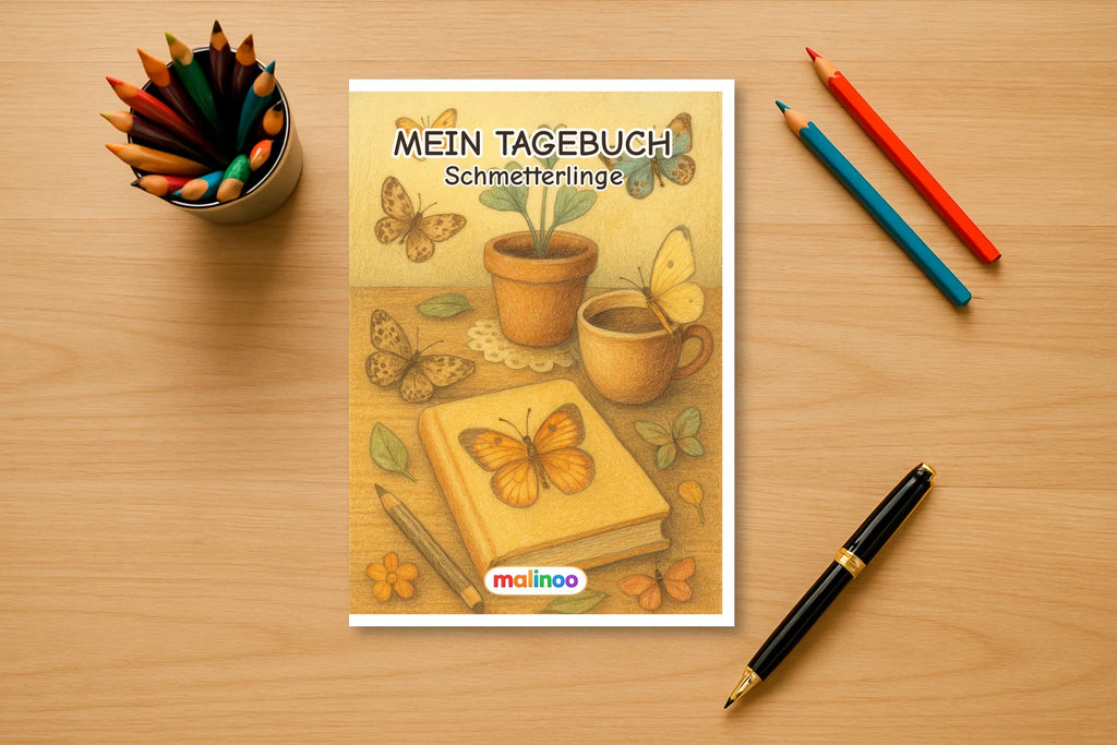 Tagebuch Butterflies Medium mockup schreibtisch butterflies