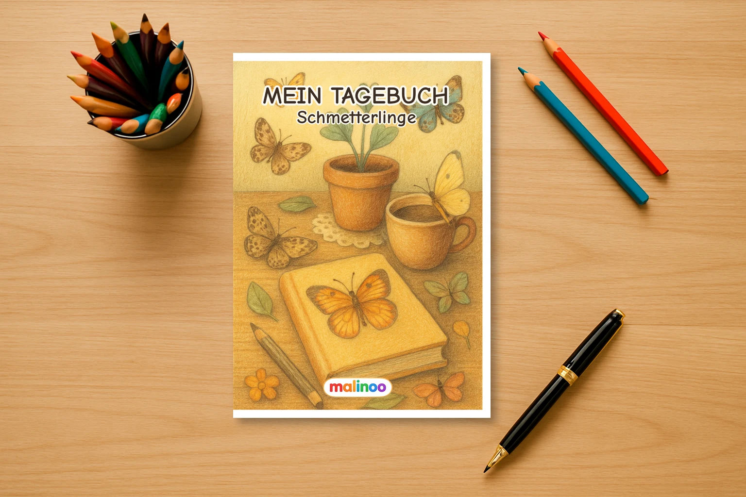 Tagebuch Butterflies Medium mockup schreibtisch butterflies