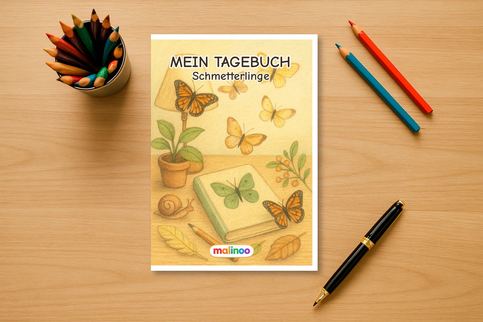 Tagebuch Butterflies Activity Medium mockup schreibtisch butterflies activity