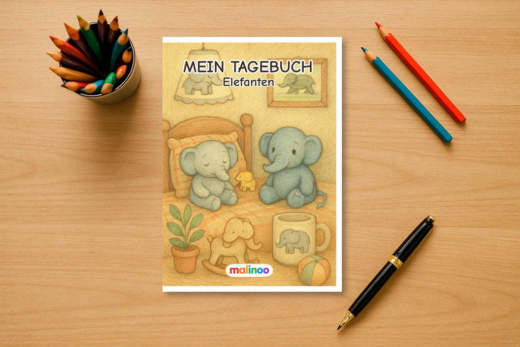 Tagebuch Elephants Activity Low mockup schreibtisch elephants activity