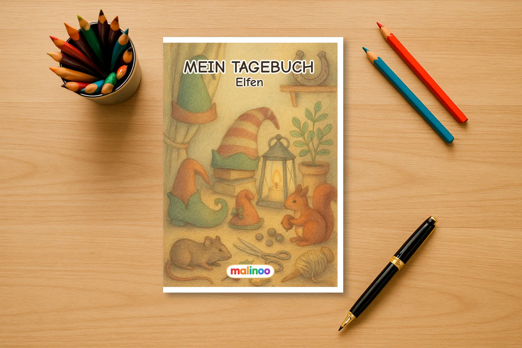 Tagebuch Elves Medium mockup schreibtisch elves