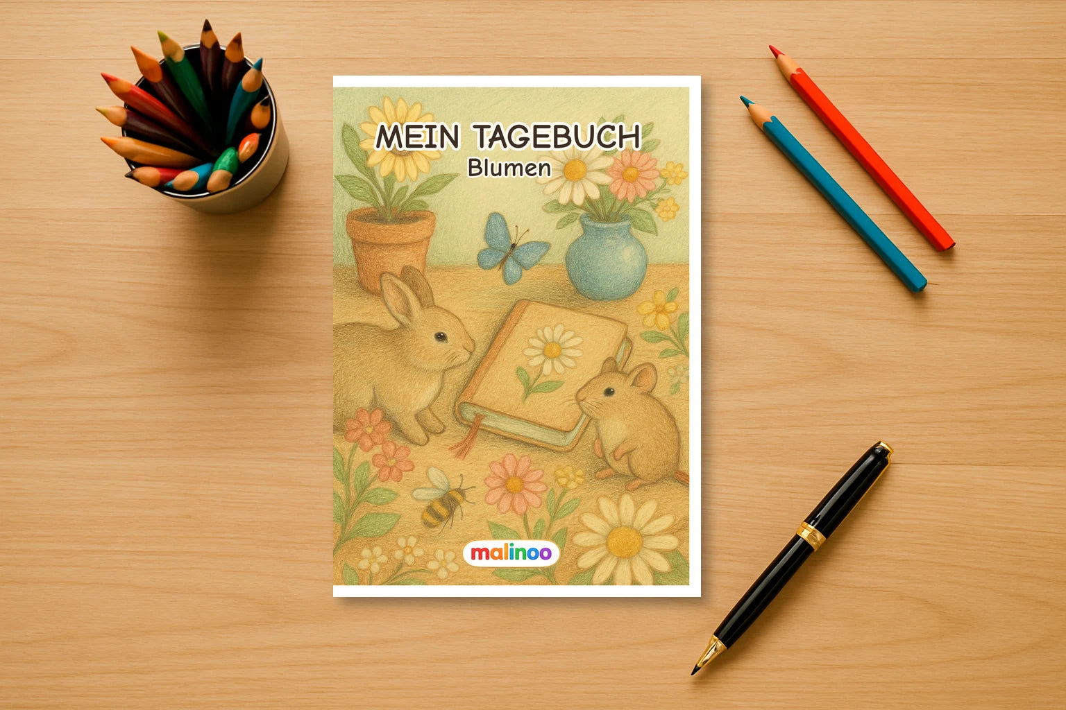 Tagebuch Flowers Activity Medium mockup schreibtisch flowers activity
