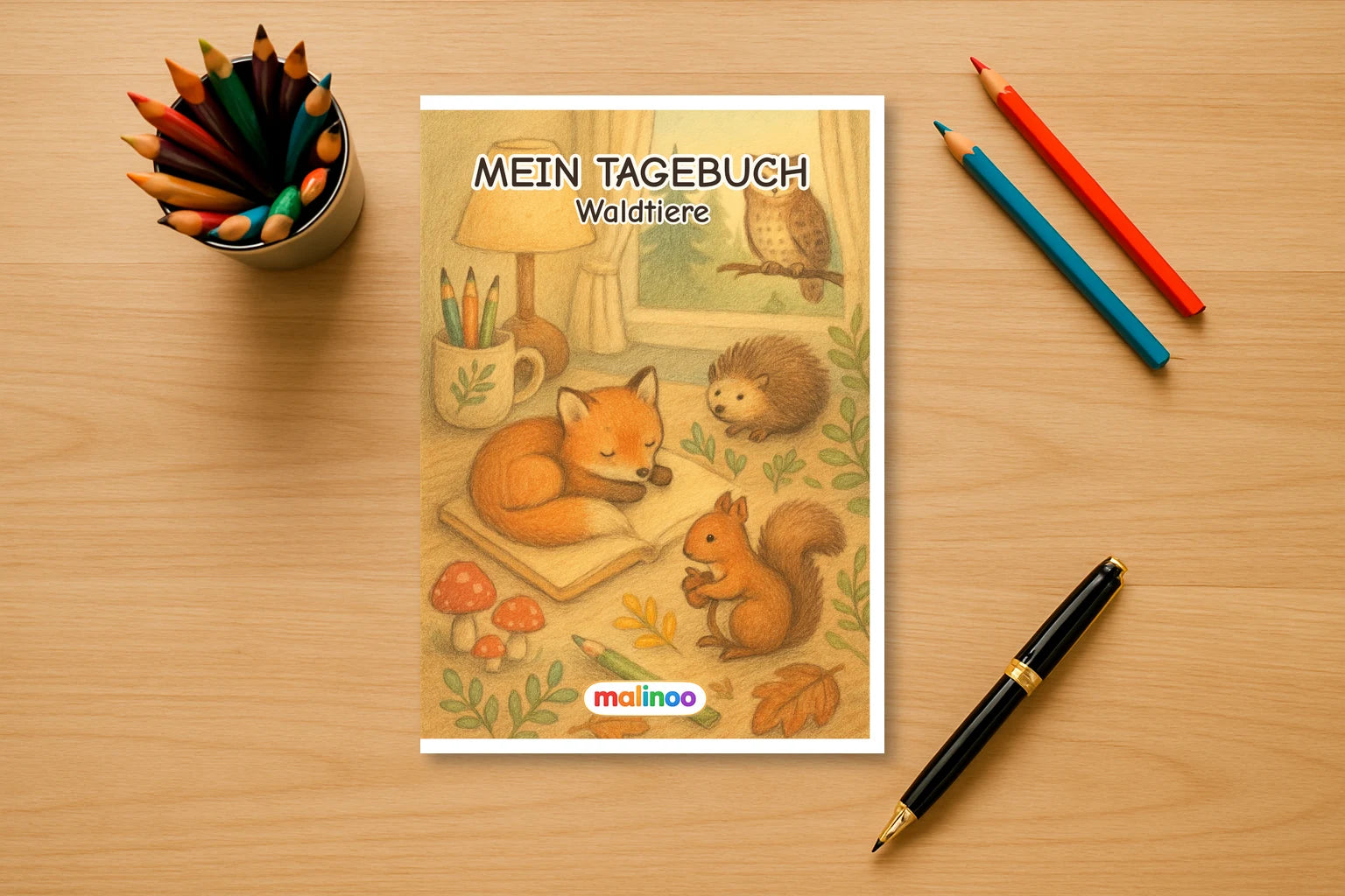 Tagebuch Forest Animals Activity Low mockup schreibtisch forest animals activity