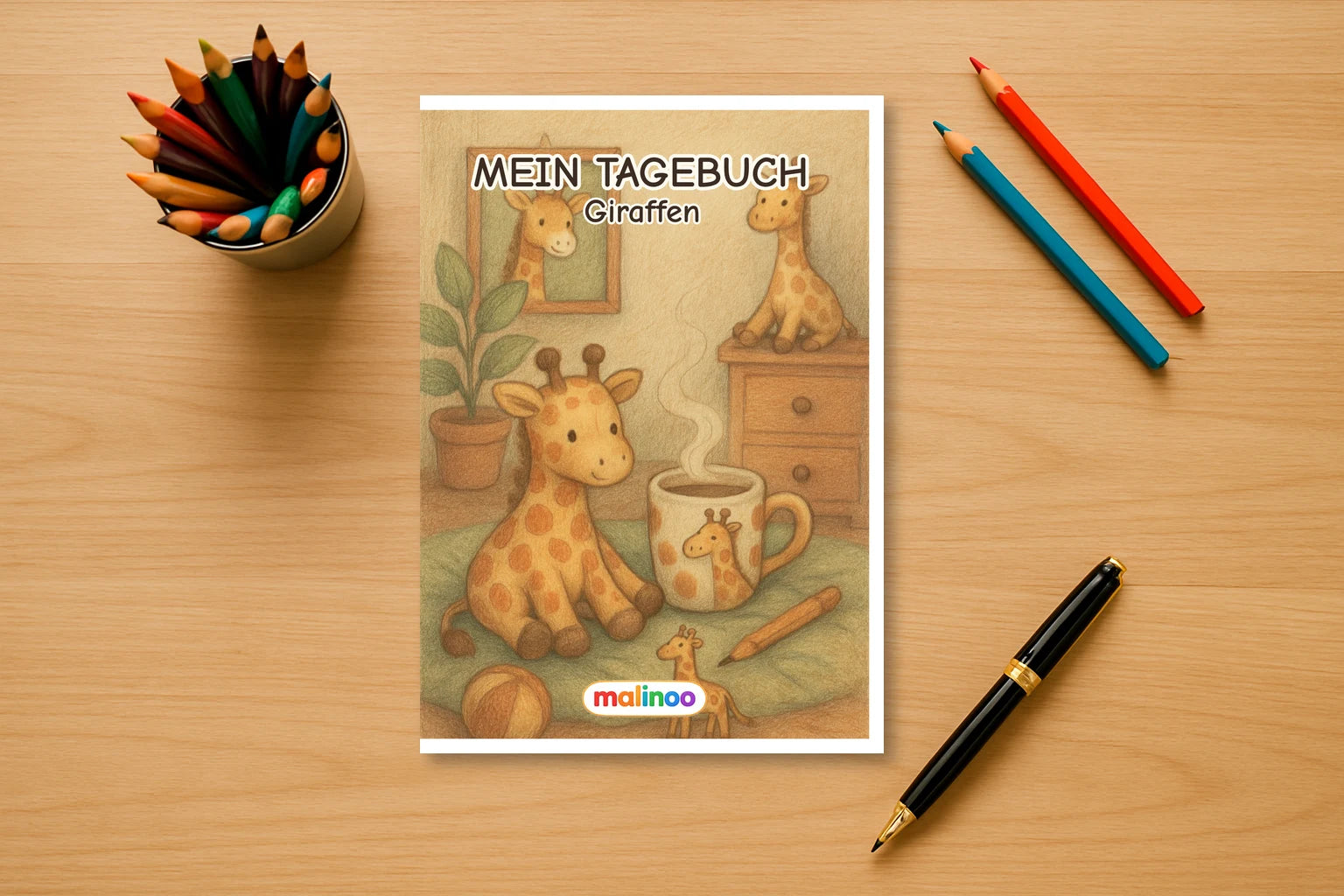 Tagebuch Giraffes Activity Low mockup schreibtisch giraffes activity