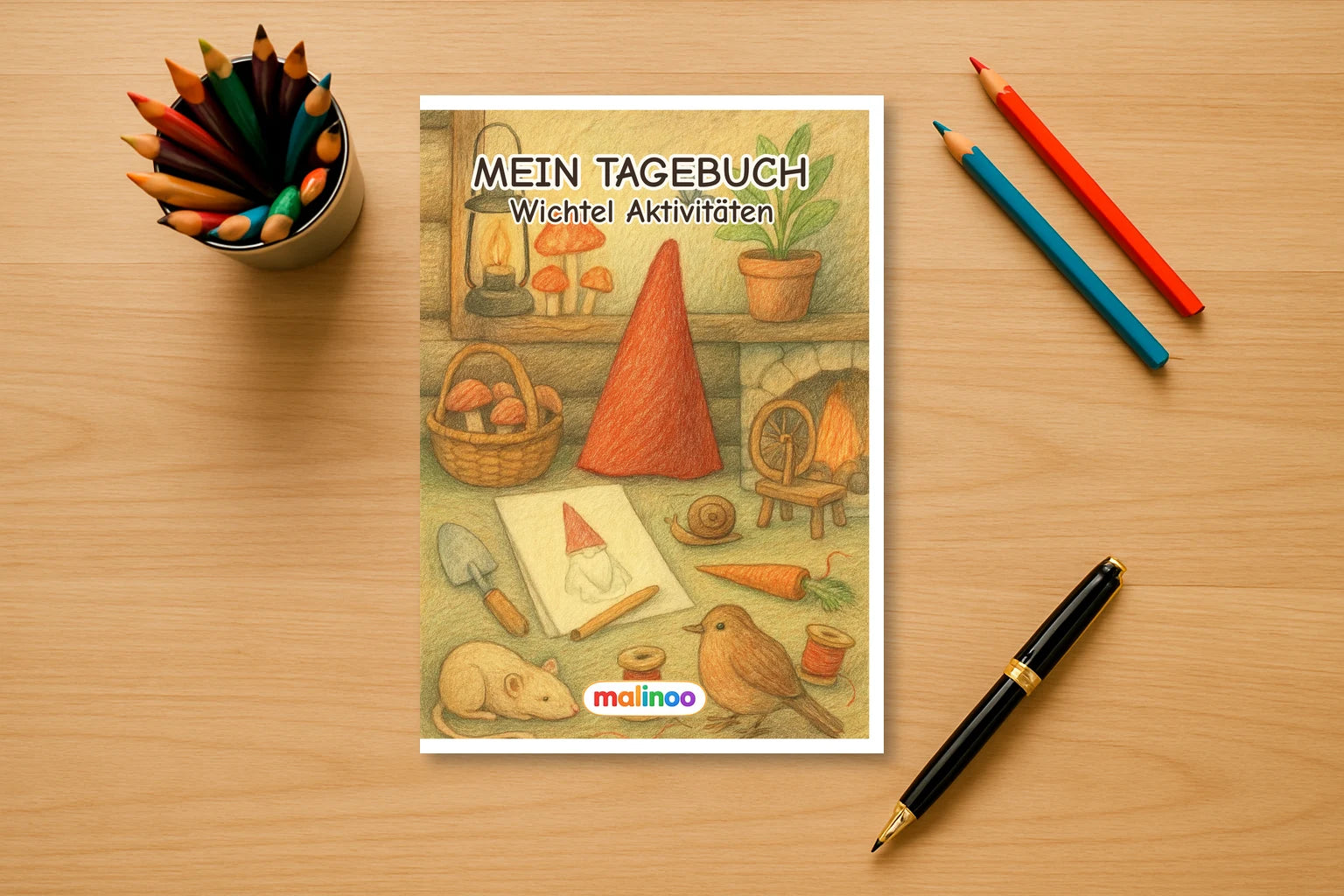 Tagebuch Gnomes Activity Medium mockup schreibtisch gnomes activity