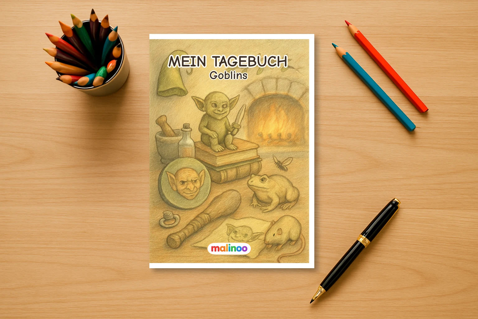 Tagebuch Goblins Medium mockup schreibtisch goblins