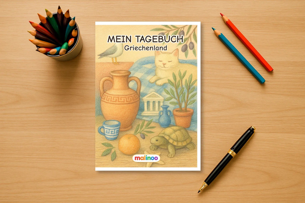 Griechenland Geschenkset – Malbuch, Tagebuch & Wandkalender 2027 – 10 % gespart – Tagebuch