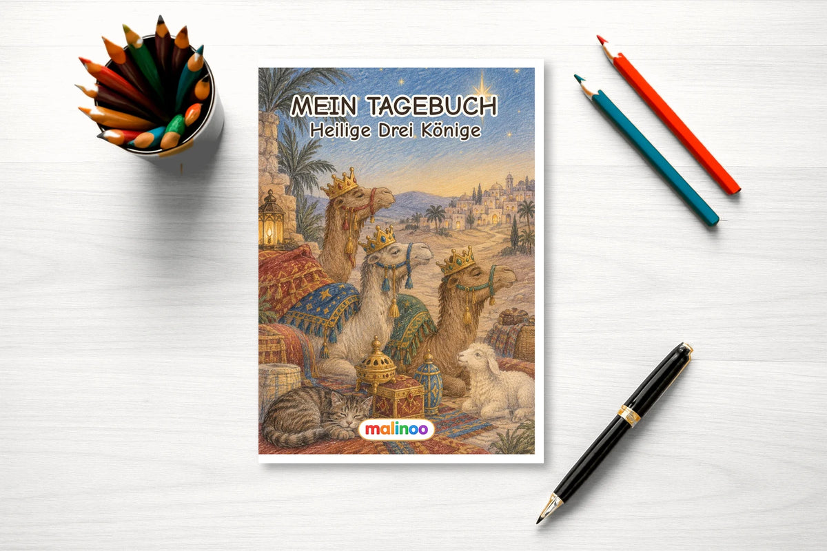 Tagebuch Holy Three Kings Low mockup schreibtisch holy three kings