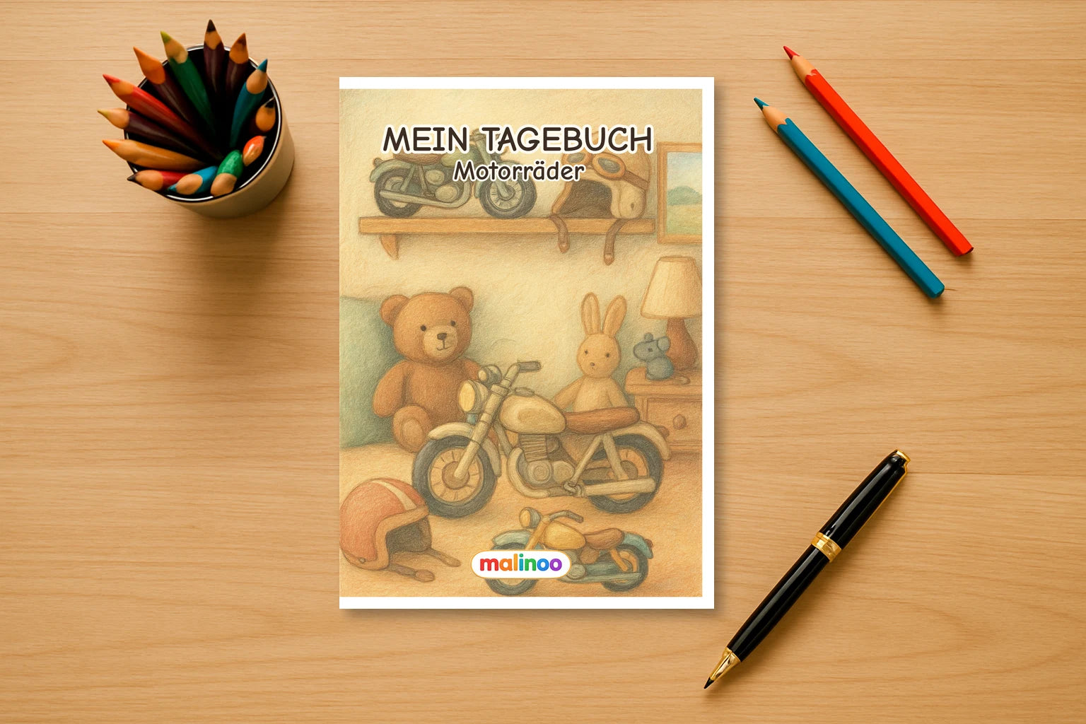 Tagebuch Motorcycles Activity Medium mockup schreibtisch motorcycles activity