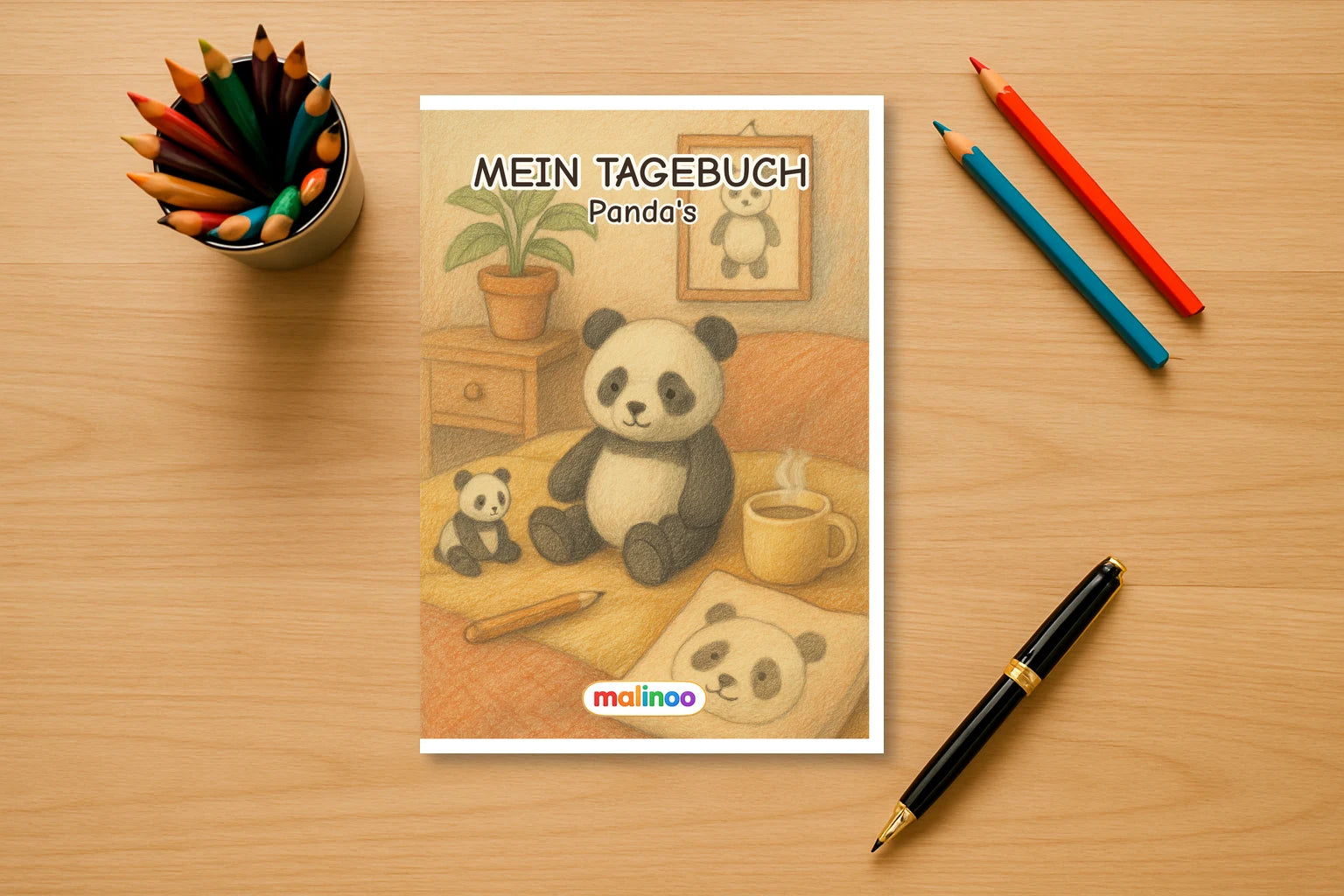 Tagebuch Panda Activity Low mockup schreibtisch panda activity