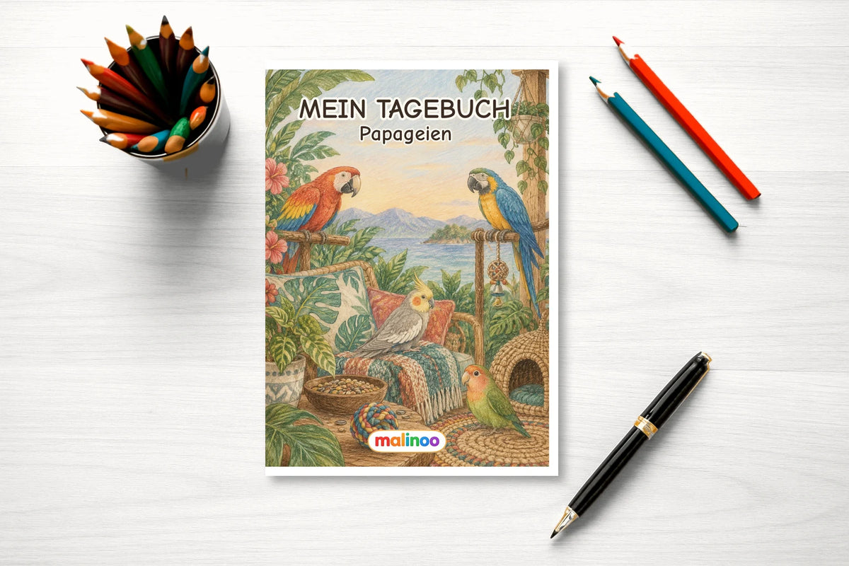 Tagebuch Parrot Medium mockup schreibtisch parrot