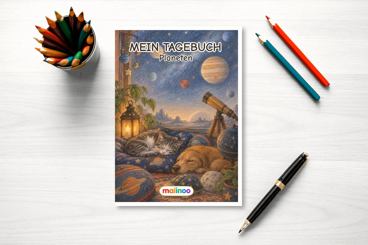 Tagebuch Planets Medium mockup schreibtisch planets