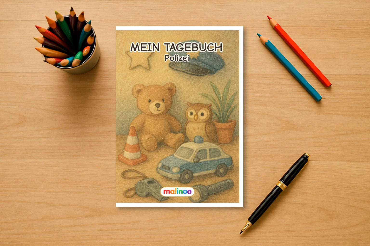 Tagebuch Police Activity Medium mockup schreibtisch police activity