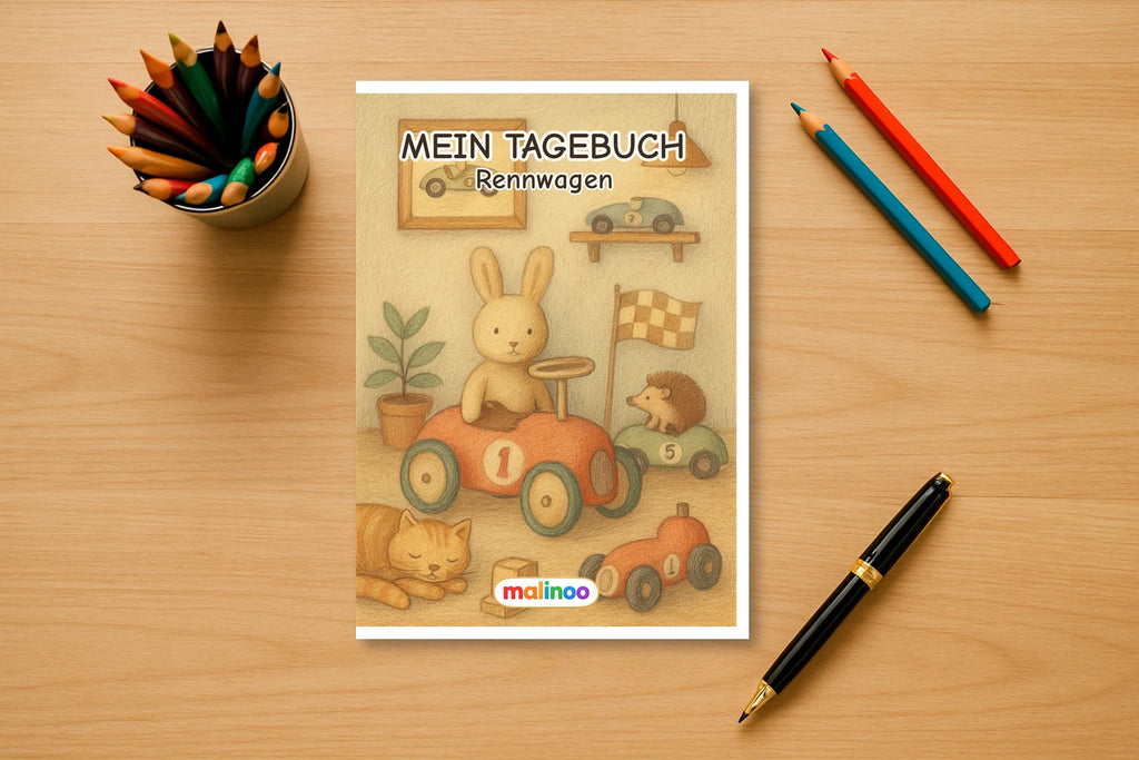 Tagebuch Race Car Medium mockup schreibtisch race car