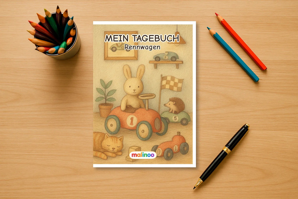 Rennwagen Geschenkset – Malbuch, Rätselbuch & Tagebuch – 10 % gespart – Tagebuch