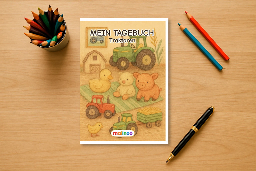 Tagebuch Tractors Medium mockup schreibtisch tractors