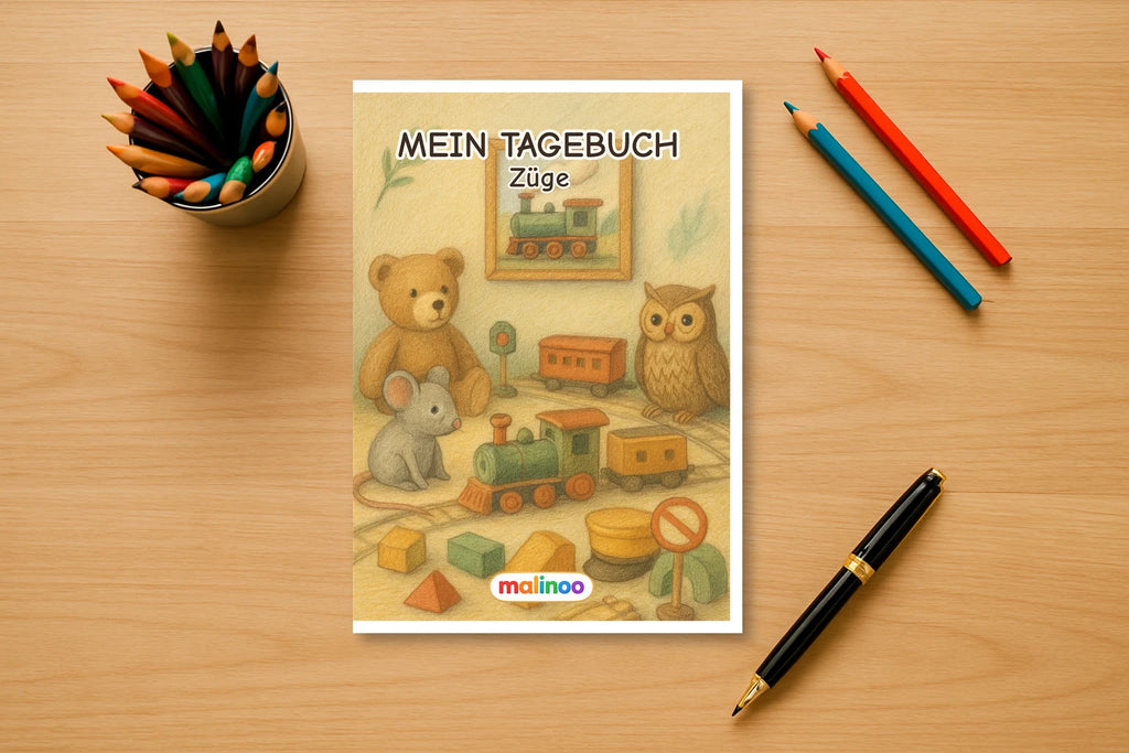 Tagebuch Trains Activity Medium mockup schreibtisch trains activity