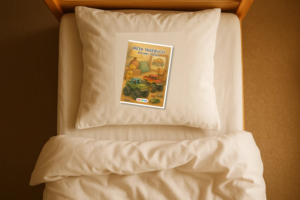 Tagebuch Monster Trucks Medium mockup bett monster trucks