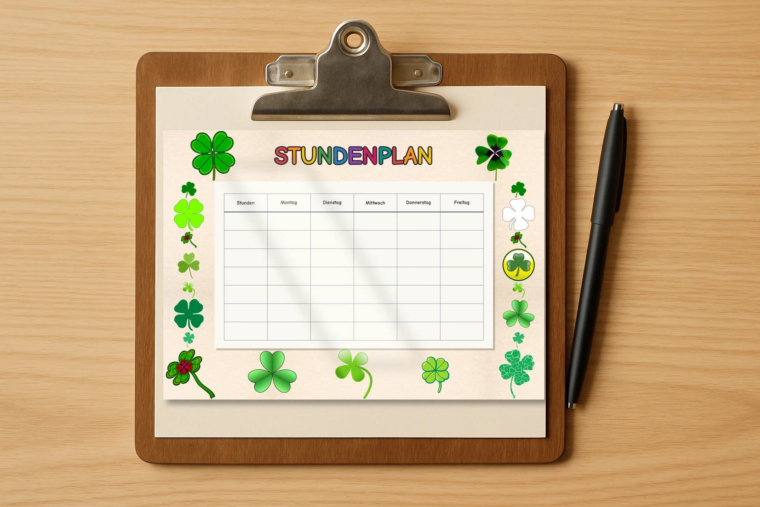 four-leaf clover Stundenplan klemmbrett