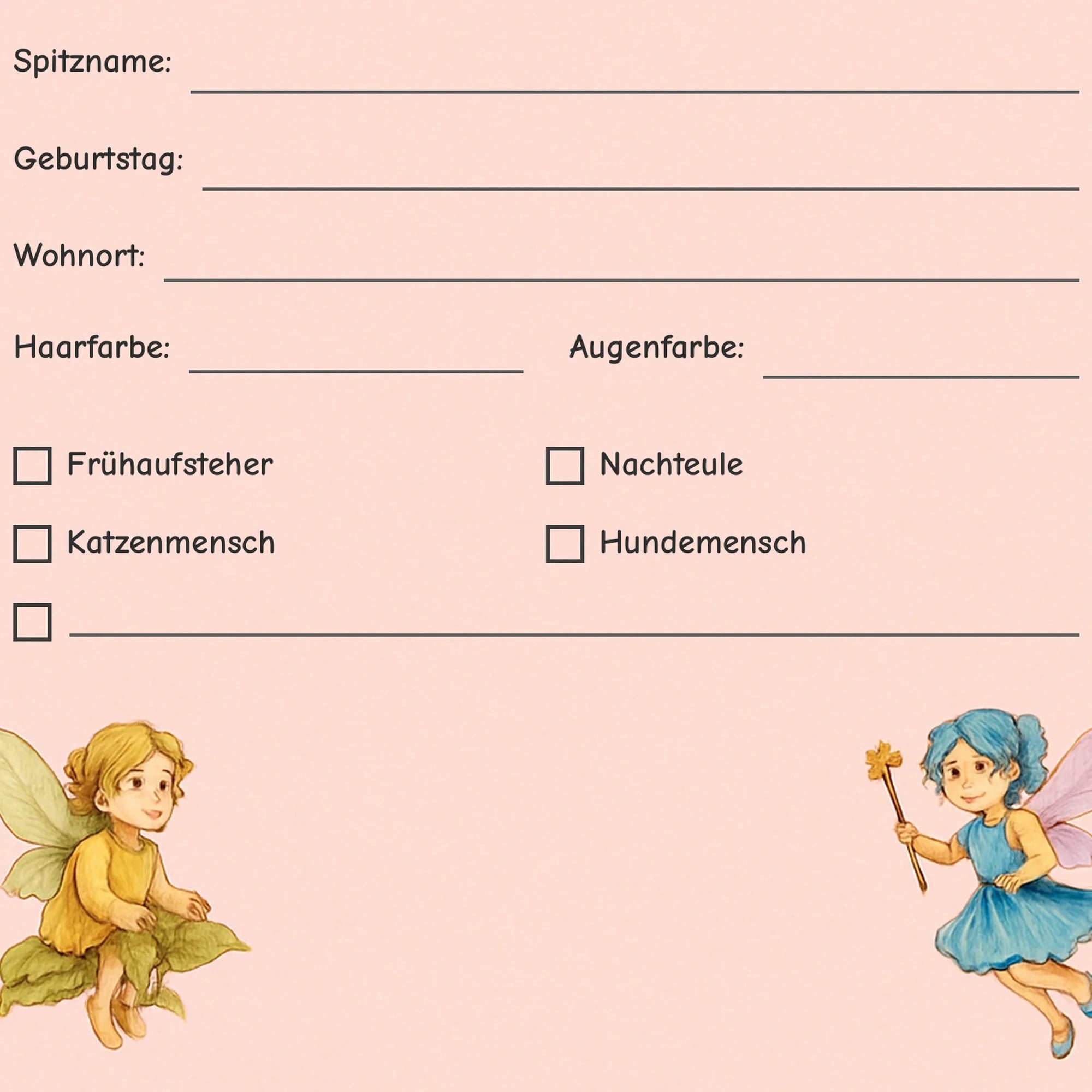 Freundebuch Fairies detail ankreuzfelder