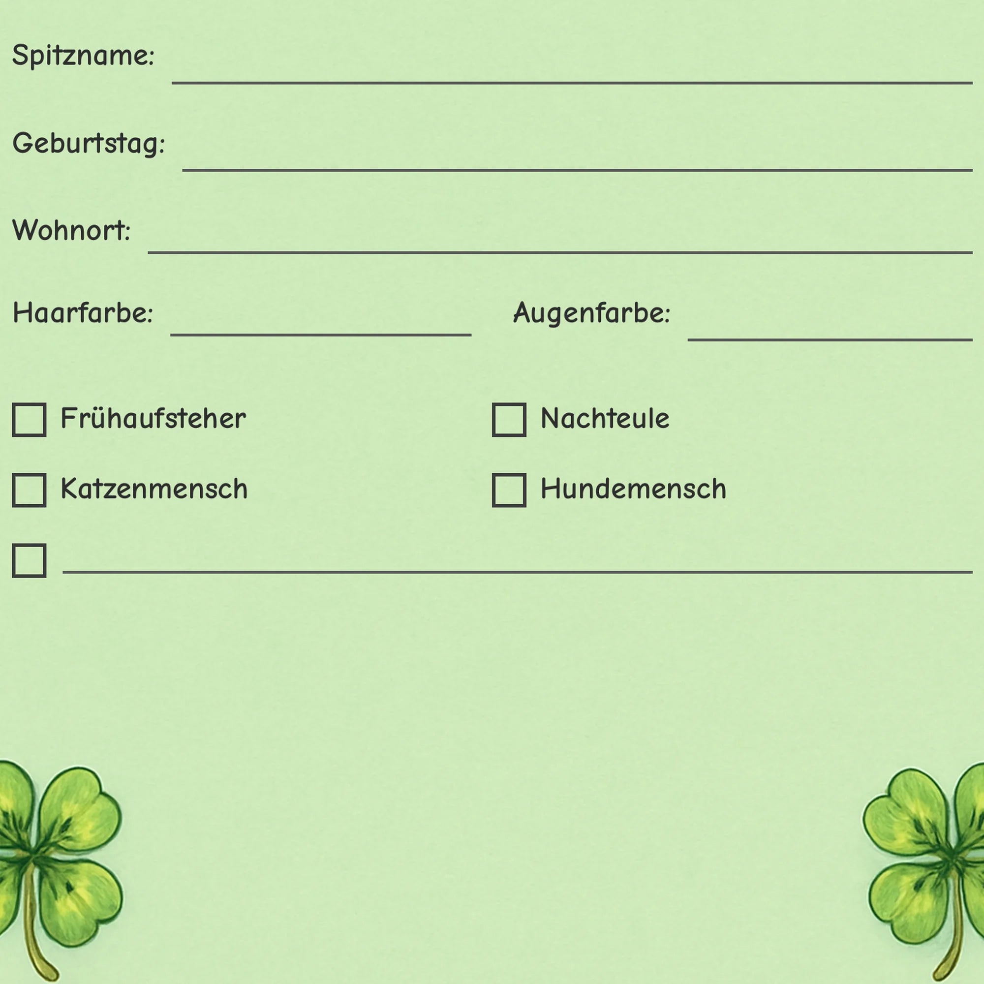 Freundebuch Four-Leaf Clover detail ankreuzfelder