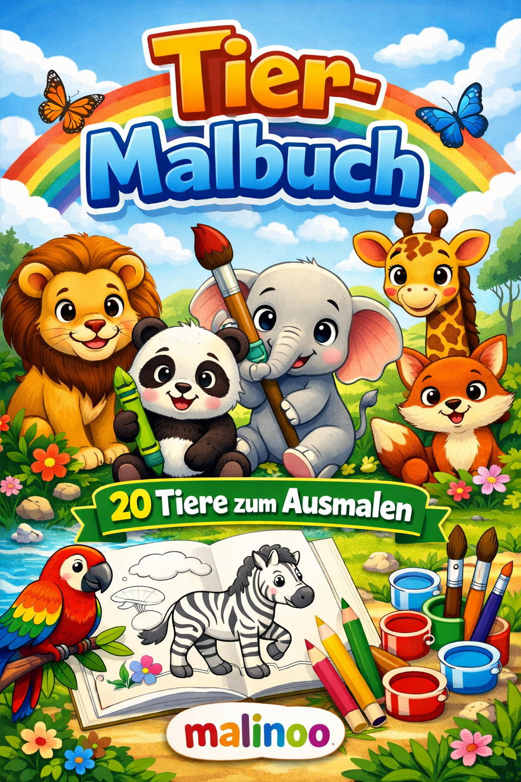 BUNDLE Tier Malbücher Kinder – 5 Malbücher mit je 20 Tiere zum Ausmalen, 100 Tiere, Malbücher ab 3 Jahre, Buch 1  bis 5