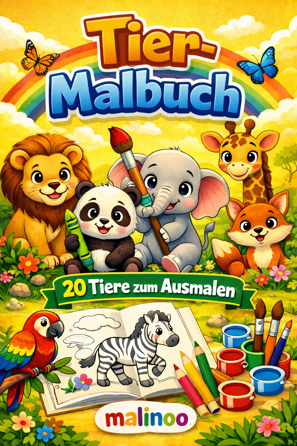 Tier Malbuch Kinder – 20 Tiere zum Ausmalen, Malbuch ab 3 Jahre, Buch 2
