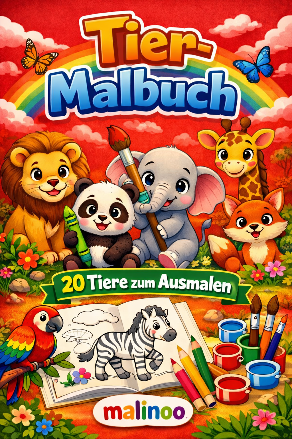 BUNDLE Tier Malbücher Kinder – 5 Malbücher mit je 20 Tiere zum Ausmalen, 100 Tiere, Malbücher ab 3 Jahre, Buch 1  bis 5