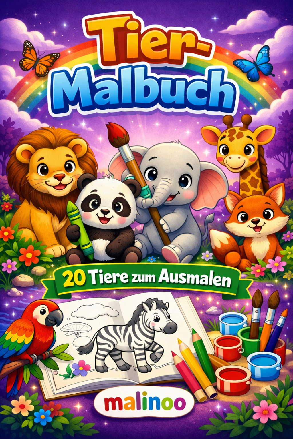 BUNDLE Tier Malbücher Kinder – 5 Malbücher mit je 20 Tiere zum Ausmalen, 100 Tiere, Malbücher ab 3 Jahre, Buch 1  bis 5