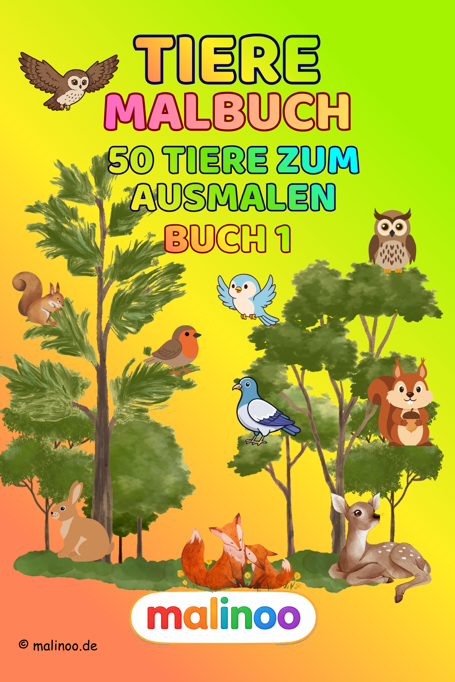 Tier Malbuch Kinder – 50 Tiere zum Ausmalen, Malbuch ab 3 Jahre, Band 1, malinoo