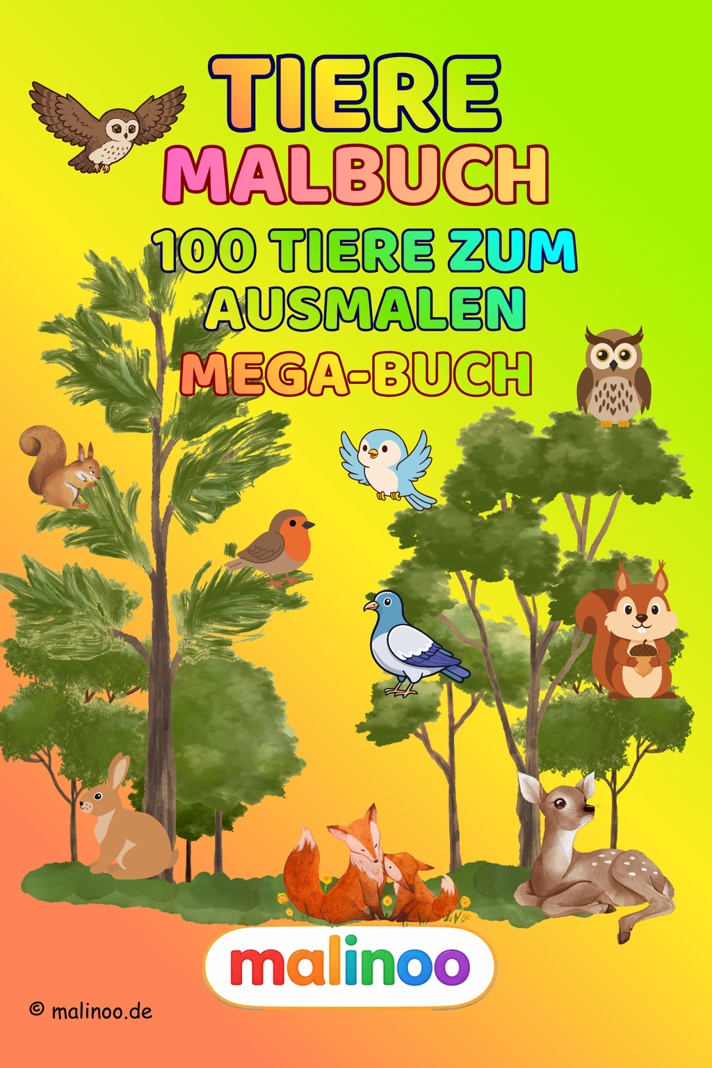Tier Malbuch Kinder – 100 Tiere zum Ausmalen, Malbuch ab 3 Jahre, malinoo