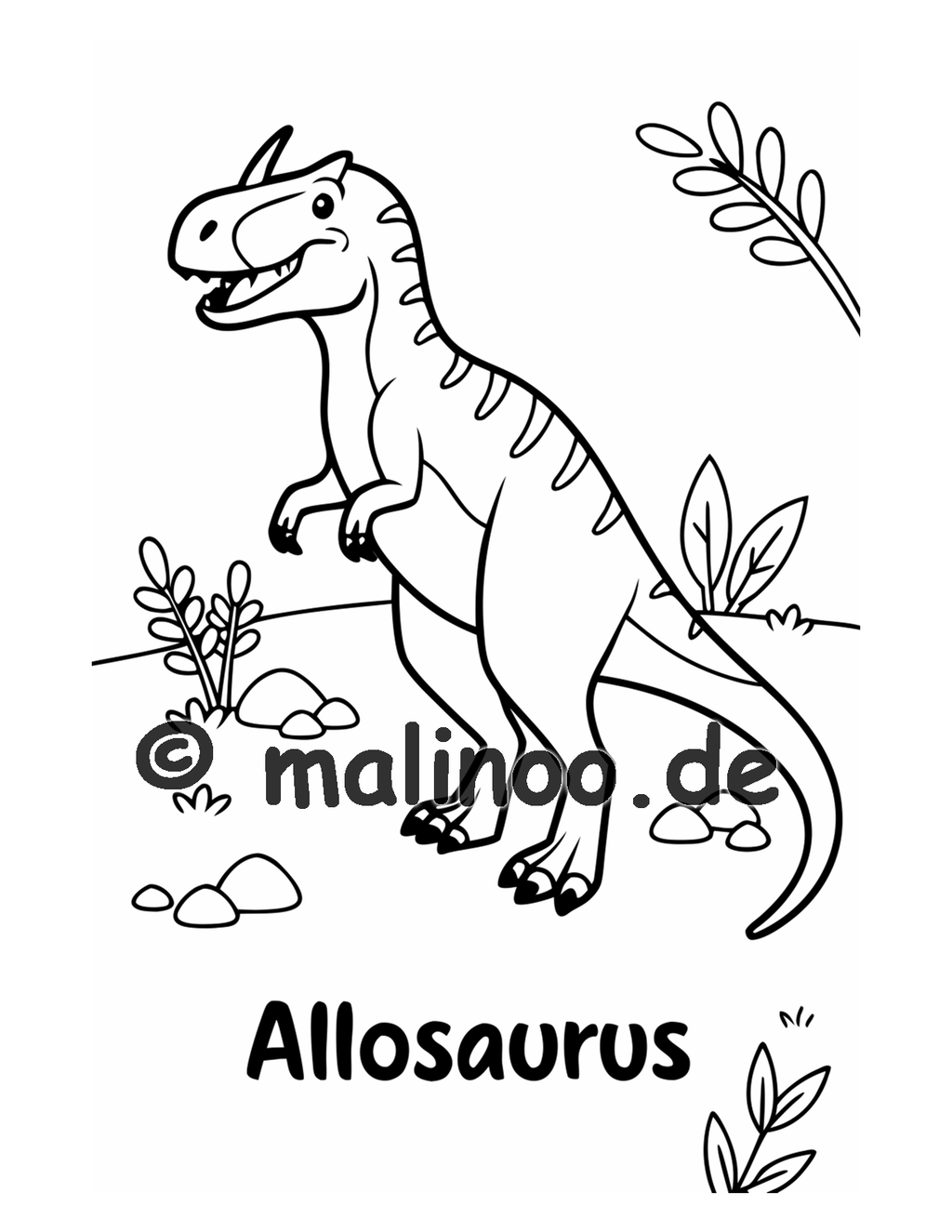 Dino Malbuch Kinder – 50 Dinosaurier zum Ausmalen, Malbuch ab 3 Jahre, Buch 1, malinoo