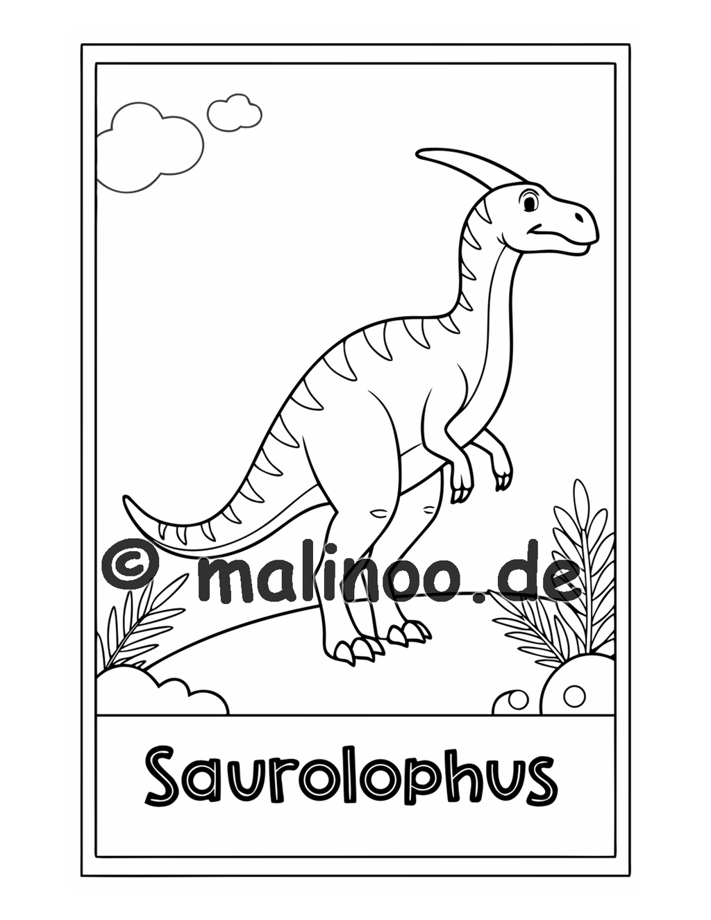 Dino Malbuch Kinder – 20 Dinosaurier zum Ausmalen, Malbuch ab 3 Jahre, Band 2, malinoo