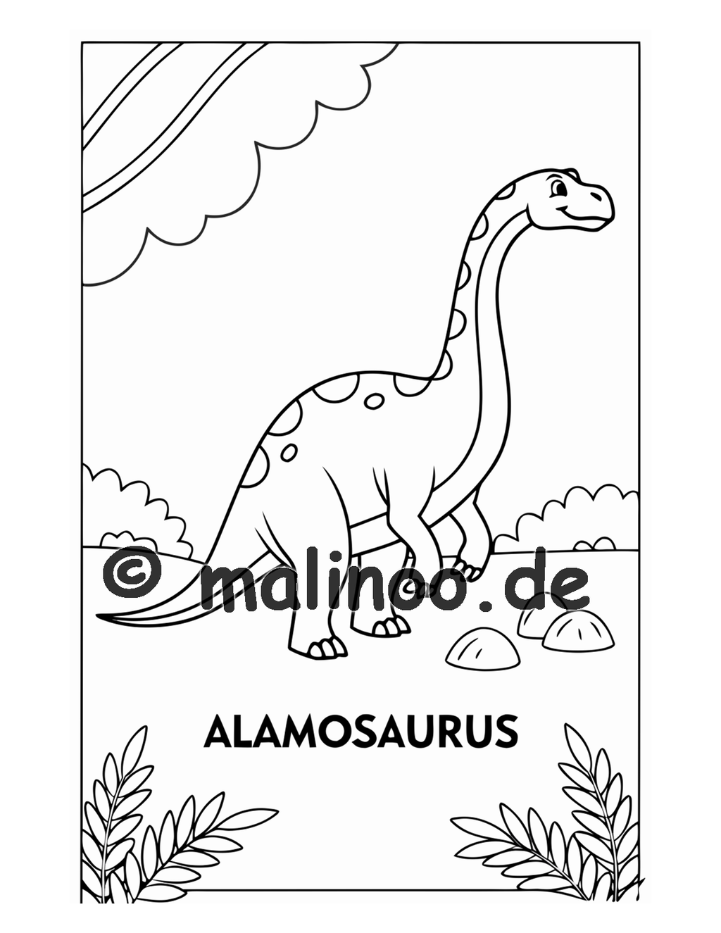 Dino Malbuch Kinder – 50 Dinosaurier zum Ausmalen, Malbuch ab 3 Jahre, Buch 2, malinoo