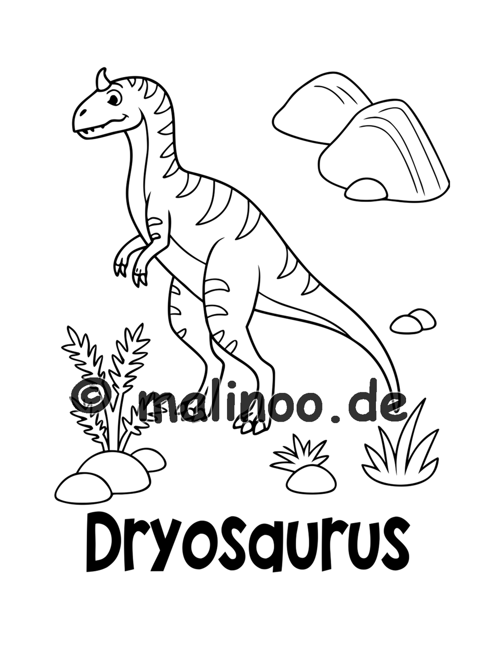 Dino Malbuch Kinder – 50 Dinosaurier zum Ausmalen, Malbuch ab 3 Jahre, Buch 2, malinoo