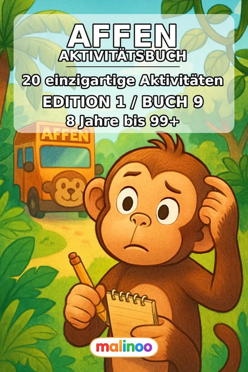Affen Aktivitätsbuch 20 Rätsel- und Aktivitätsseiten PDF – Cover