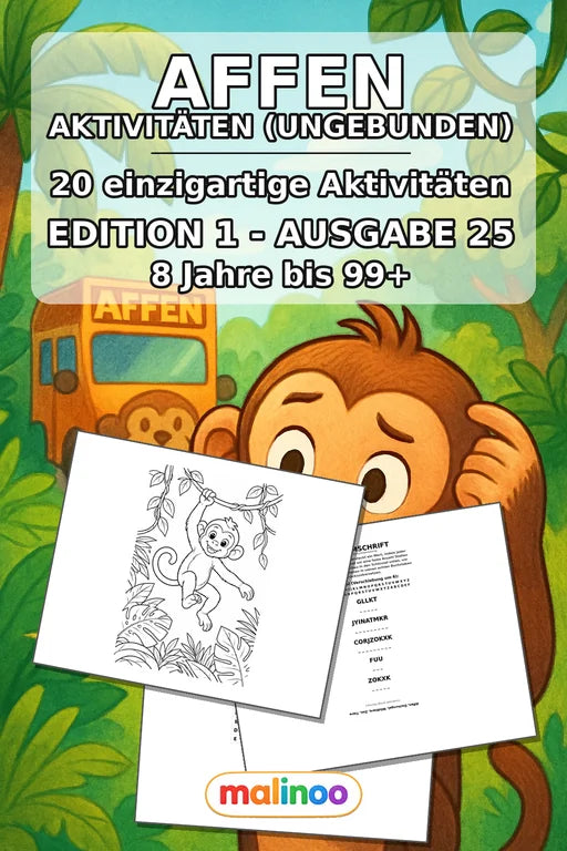 Affen Aktivitätsbuch 20 Rätsel- und Aktivitätsseiten – Cover