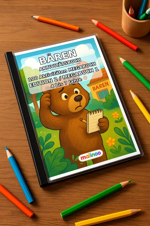 Bären Aktivitätsbuch 100 Rätsel- und Aktivitätsseiten gedruckt+gebunde – Mockup-Ansicht