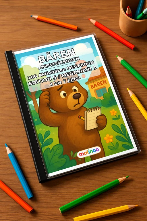 Bären Aktivitätsbuch 100 Rätsel- und Aktivitätsseiten gedruckt+gebunde – Mockup-Ansicht